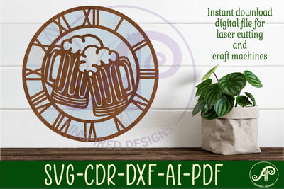 Beer wall clock laser cut files, SVG file. vector SVG APInspireddesigns 