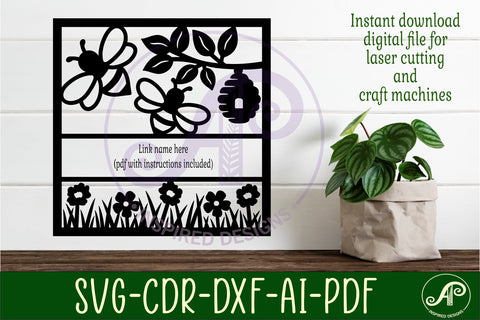 Bees and flowers name sign svg laser cut template SVG APInspireddesigns 