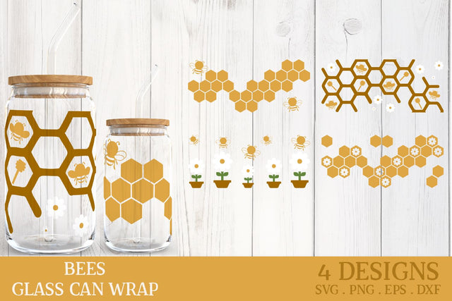 Bees Glass Can Designs, Glass Can SVG SVG Petunia Digital Design 