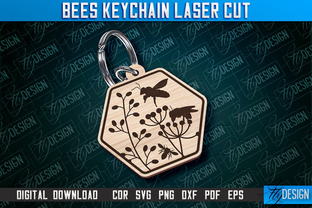 Bees Keychain Design | Keychain Laser Cut Design | CNC File SVG Fly Design 