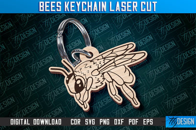 Bees Keychain Design | Keychain Laser Cut Design | CNC File SVG Fly Design 