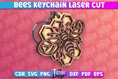 Bees Keychain Design | Keychain Laser Cut Design | CNC File SVG The T Store Design 