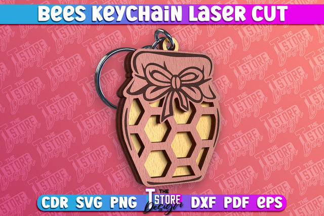 Bees Keychain Design | Keychain Laser Cut Design | CNC File SVG The T Store Design 