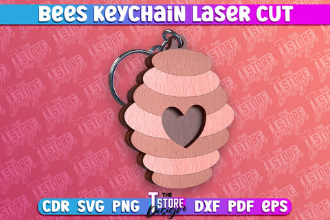 Bees Keychain Design | Keychain Laser Cut Design | CNC File SVG The T Store Design 