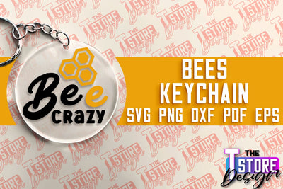 Bees Keychain Design | Keychain Laser Cut Design | CNC File SVG The T Store Design 