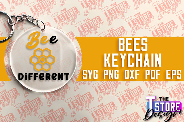 Bees Keychain Design | Keychain Laser Cut Design | CNC File SVG The T Store Design 