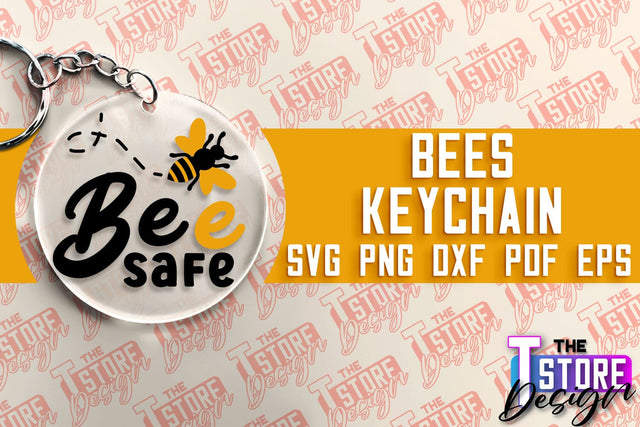 Bees Keychain Design | Keychain Laser Cut Design | CNC File SVG The T Store Design 
