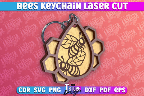 Bees Keychain Design | Keychain Laser Cut Design | CNC File SVG The T Store Design 