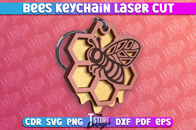 Bees Keychain Design | Keychain Laser Cut Design | CNC File SVG The T Store Design 