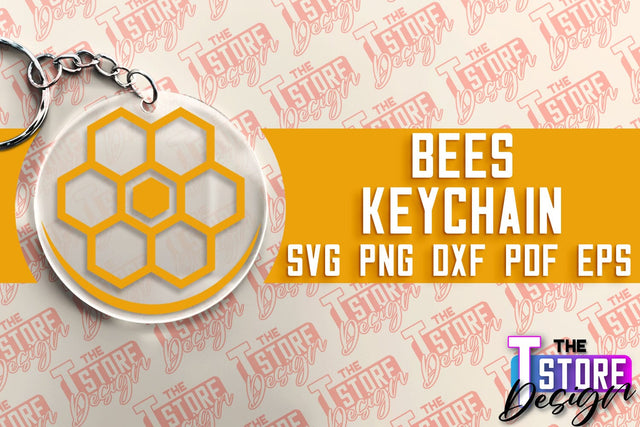 Bees Keychain Design | Keychain Laser Cut Design | CNC File SVG The T Store Design 