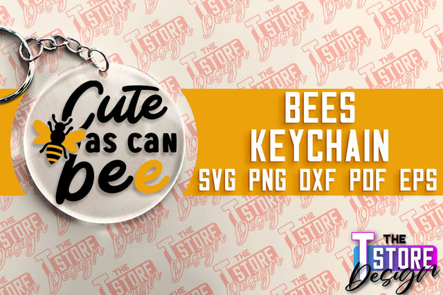 Bees Keychain Design | Keychain Laser Cut Design | CNC File SVG The T Store Design 