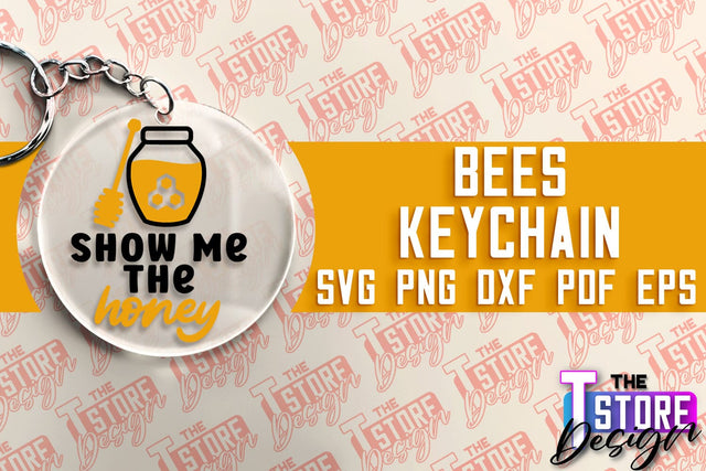 Bees Keychain Design | Keychain Laser Cut Design | CNC File SVG The T Store Design 