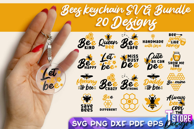 Bees Keychain Design | Keychain Laser Cut Design | CNC File SVG The T Store Design 