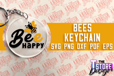 Bees Keychain Design | Keychain Laser Cut Design | CNC File SVG The T Store Design 