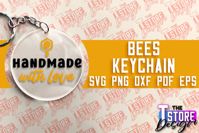 Bees Keychain Design | Keychain Laser Cut Design | CNC File SVG The T Store Design 