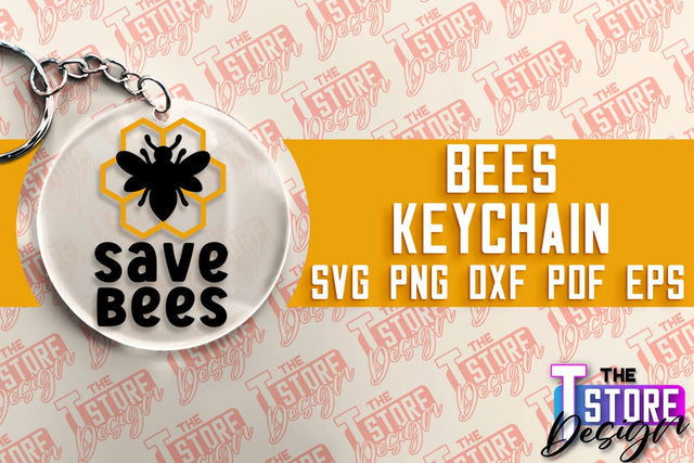 Bees Keychain Design | Keychain Laser Cut Design | CNC File SVG The T Store Design 