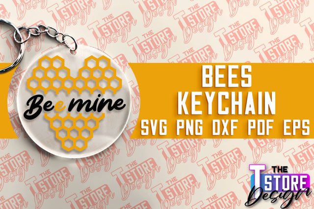 Bees Keychain Design | Keychain Laser Cut Design | CNC File SVG The T Store Design 