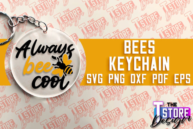 Bees Keychain Design | Keychain Laser Cut Design | CNC File SVG The T Store Design 