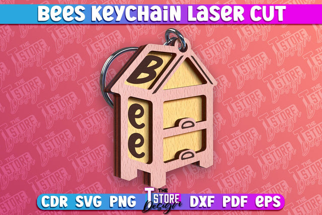 Bees Keychain Design | Keychain Laser Cut Design | CNC File SVG The T Store Design 