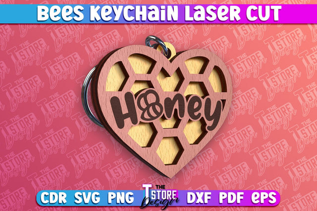 Bees Keychain Design | Keychain Laser Cut Design | CNC File SVG The T Store Design 