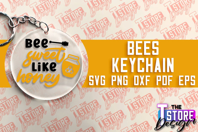 Bees Keychain Design | Keychain Laser Cut Design | CNC File SVG The T Store Design 