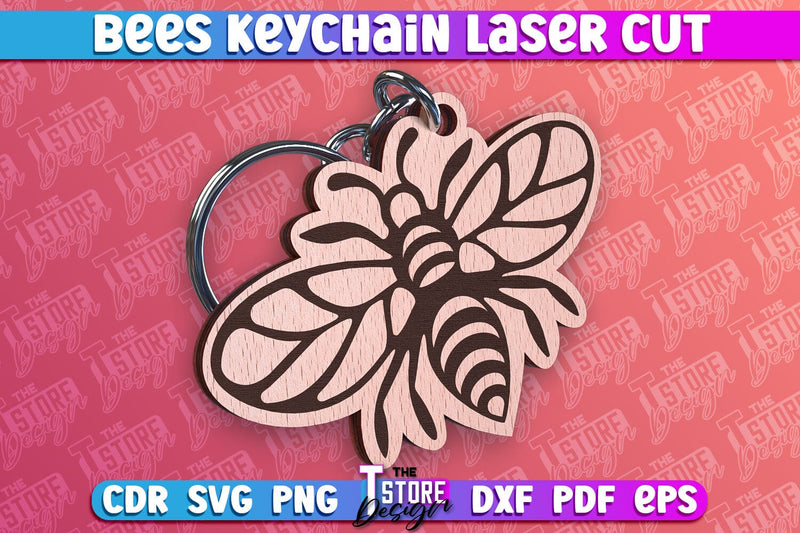 Bees Keychain Design | Keychain Laser Cut Design | CNC File SVG The T Store Design 