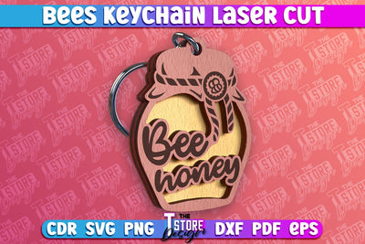 Bees Keychain Design | Keychain Laser Cut Design | CNC File SVG The T Store Design 