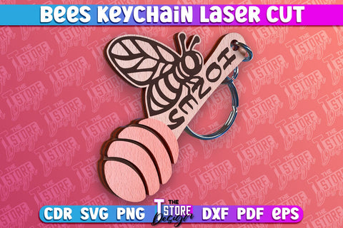 Bees Keychain Design | Keychain Laser Cut Design | CNC File SVG The T Store Design 