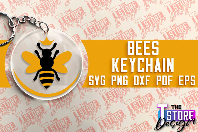 Bees Keychain Design | Keychain Laser Cut Design | CNC File SVG The T Store Design 