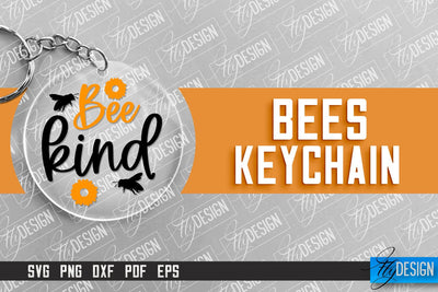 Bees Keychain Design | Nature Design | Orange Print | Summer Design | CNC File SVG Fly Design 