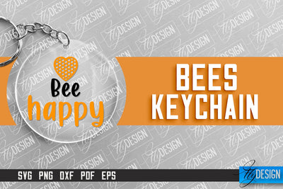 Bees Keychain Design | Nature Design | Orange Print | Summer Design | CNC File SVG Fly Design 