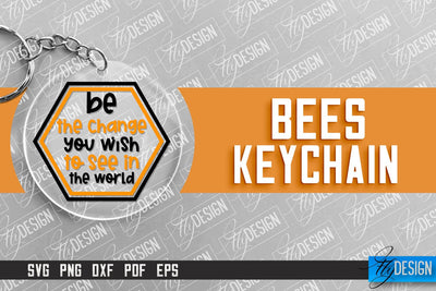Bees Keychain Design | Nature Design | Orange Print | Summer Design | CNC File SVG Fly Design 
