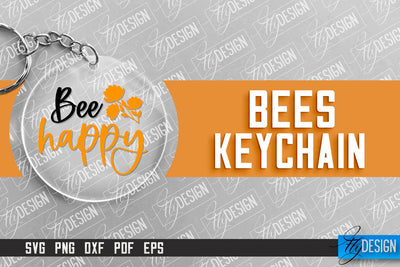 Bees Keychain Design | Nature Design | Orange Print | Summer Design | CNC File SVG Fly Design 