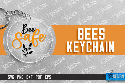 Bees Keychain Design | Nature Design | Orange Print | Summer Design | CNC File SVG Fly Design 
