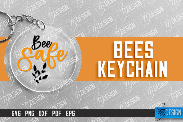 Bees Keychain Design | Nature Design | Orange Print | Summer Design | CNC File SVG Fly Design 