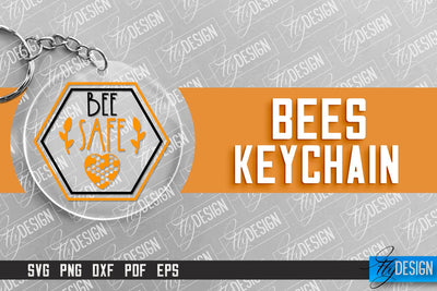 Bees Keychain Design | Nature Design | Orange Print | Summer Design | CNC File SVG Fly Design 