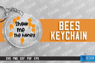 Bees Keychain Design | Nature Design | Orange Print | Summer Design SVG Fly Design 