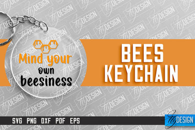 Bees Keychain Design | Nature Design | Orange Print | Summer Design SVG Fly Design 