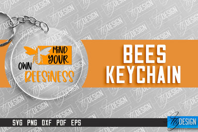 Bees Keychain Design | Nature Design | Orange Print | Summer Design SVG Fly Design 
