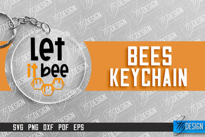 Bees Keychain Design | Nature Design | Orange Print | Summer Design SVG Fly Design 