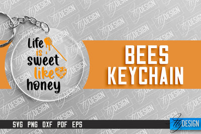 Bees Keychain Design | Nature Design | Orange Print | Summer Design SVG Fly Design 