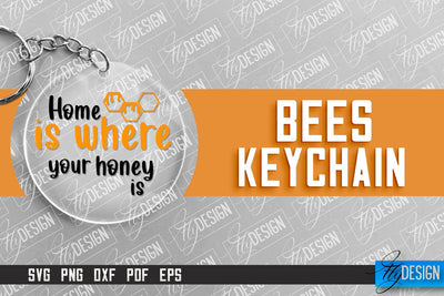 Bees Keychain Design | Nature Design | Orange Print | Summer Design SVG Fly Design 