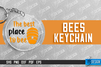 Bees Keychain Design | Nature Design | Orange Print | Summer Design SVG Fly Design 