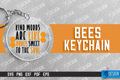 Bees Keychain Design | Nature Design | Orange Print | Summer Design SVG Fly Design 