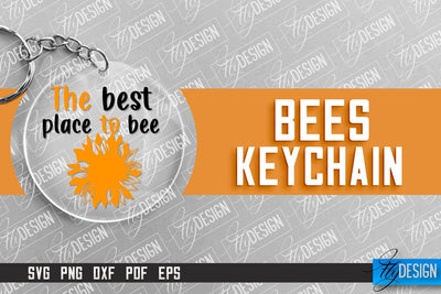 Bees Keychain Design | Nature Design | Orange Print | Summer Design SVG Fly Design 