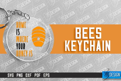 Bees Keychain Design | Nature Design | Orange Print | Summer Design SVG Fly Design 