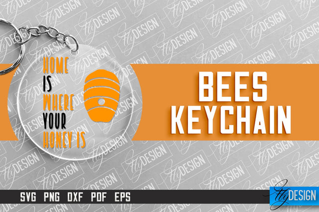 Bees Keychain Design | Nature Design | Orange Print | Summer Design SVG Fly Design 