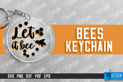 Bees Keychain Design | Nature Design | Orange Print | Summer Design SVG Fly Design 