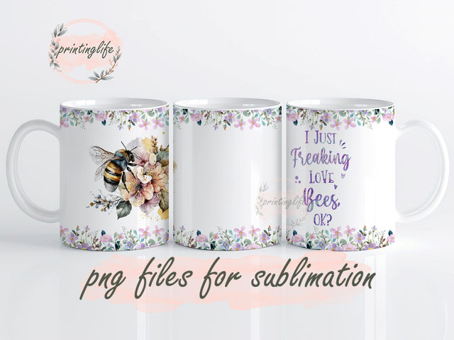 Bees Mug Wrap Mug, BeesMug Sublimation Design, Bees Mug Wrap, Instant Digital Download PNG Sublimation PrintingLife 