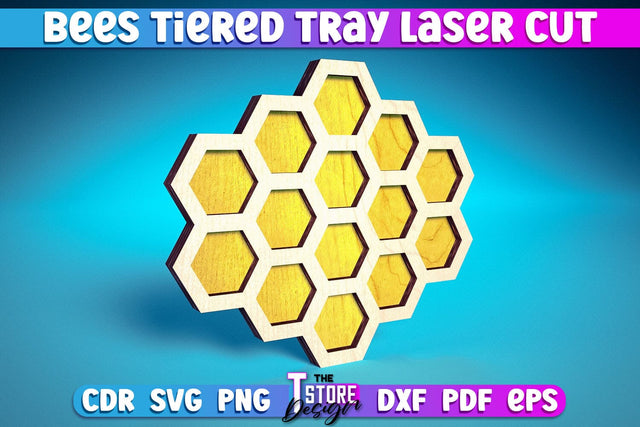 Bees Tiered Tray Laser Cut | Tiered Tray Laser Cut Design | CNC Files SVG The T Store Design 